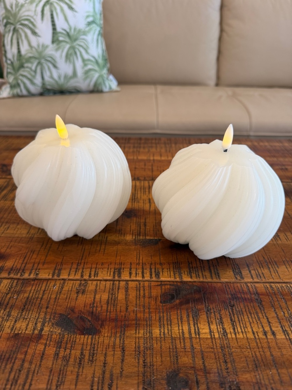 White Swirl LED Pumpkin Accent Candles - Set of 2